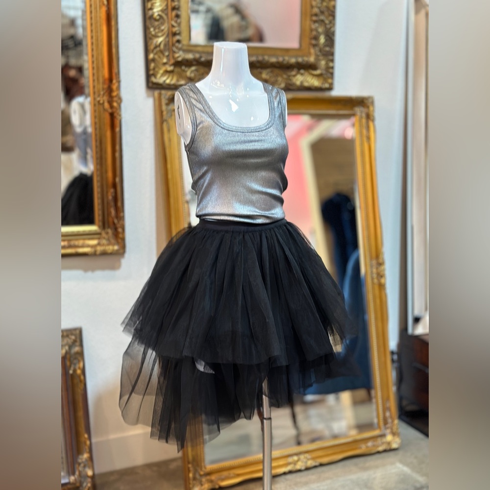 Tiered Tulle Hi Lo Maxi Skirt